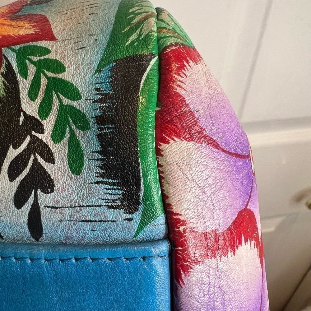 ANUSCHKA 🌷ANNA BY ANUSCHKA LEATHER HAND-PAINTED TRIPLE COMPARTMENT SATCHEL - Picture 5 of 16